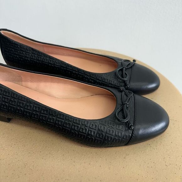 Brooks Brothers Women’s Black Leather Embossed Round Tow Dainty Bow Ballet Flat - Picture 9 of 12